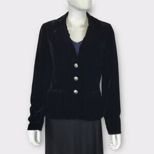 Tesori Black Velvet Blazer Pewter Buttons Evening Formal Jacket